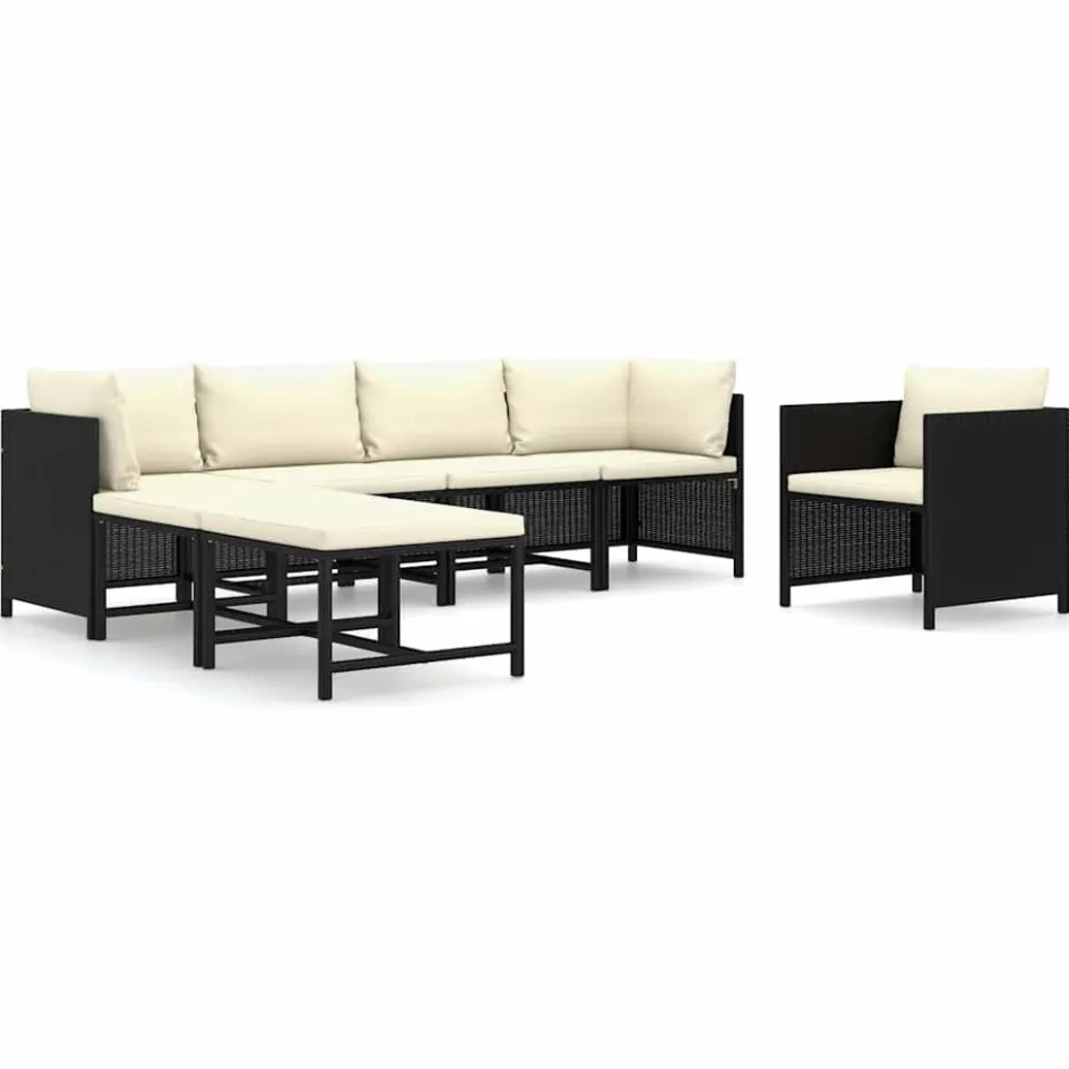 vidaXL 7-delige Loungeset met kussens poly rattan zwart, foto 4