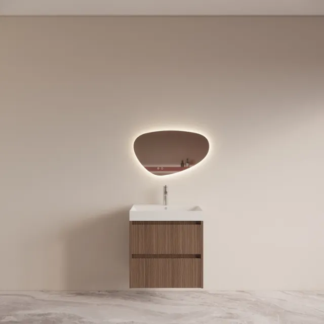 Boss & Wessing Badmeubelset BWS Riga Met Lako Wastafel Wit 60 cm Donker Eiken Japandi Bruin