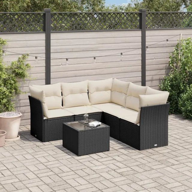 vidaXL 6-delige Loungeset met kussens poly rattan zwart, foto 2