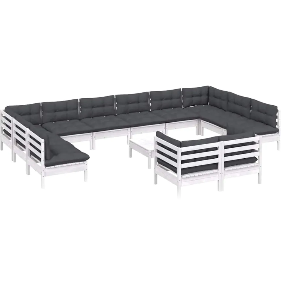vidaXL 13-delige Loungeset met kussens grenenhout wit, foto 3