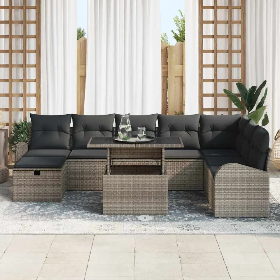 vidaXL Tuin Sofa Set 9 st Grijs poly rattan, foto 3