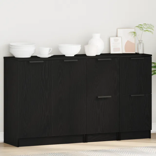 vidaXL Dressoir 3 st Zwart Eiken 120 x 30 x 70 cm Bewerkt hout