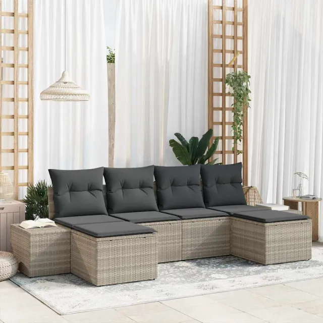 vidaXL Tuin Sofa Set 6 st Lichtgrijs poly rattan grijs, foto 2