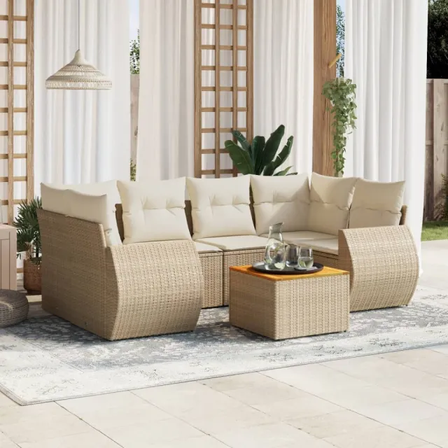 vidaXL 7-delige Loungeset met kussens poly rattan beige, foto 2