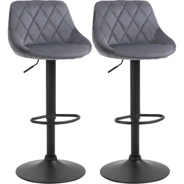 Homona Barkrukken - Set van 2 - In hoogte verstelbaar en 360° draaibaar - Met rugleuning en voetensteun - Fluweeloptiek - 46 x 48 x 83-104 cm - Donkergrijs