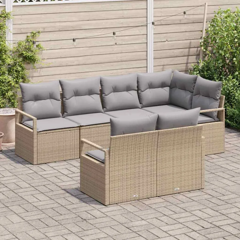 vidaXL Bankstel 7 st Beige poly rattan, foto 3