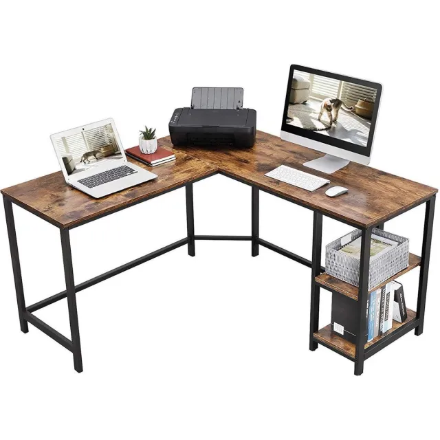 Furnihaus Computer tafel - Hoek Bureau - Idustrieel - Vintage - Hout - Metaal - 138x138x75cm Bruin, Zwart