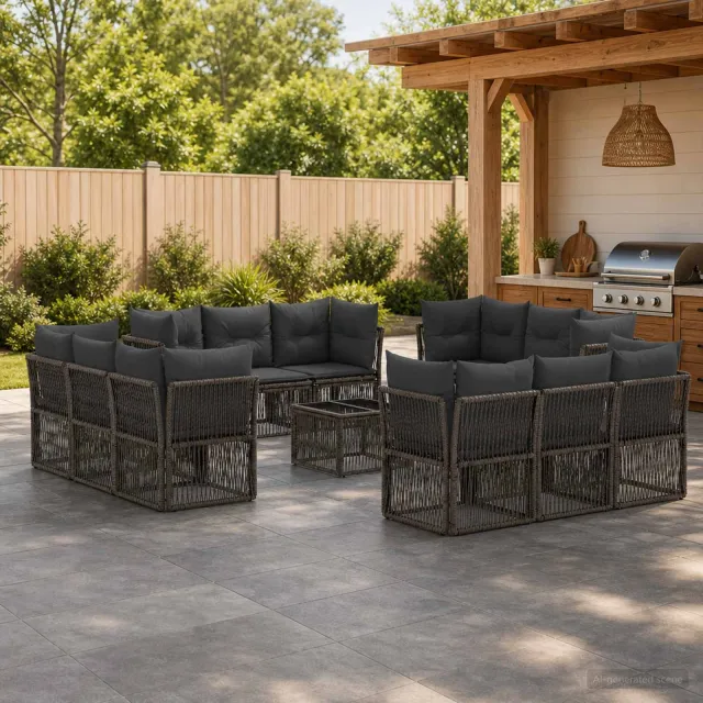 vidaXL Tuinbankenset 13 st 12-zits Grijs poly rattan, foto 2