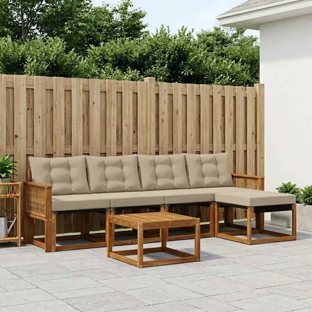vidaXL Buiten bankenset 6 st 5-zits Natuurlijk en Beige Bruin