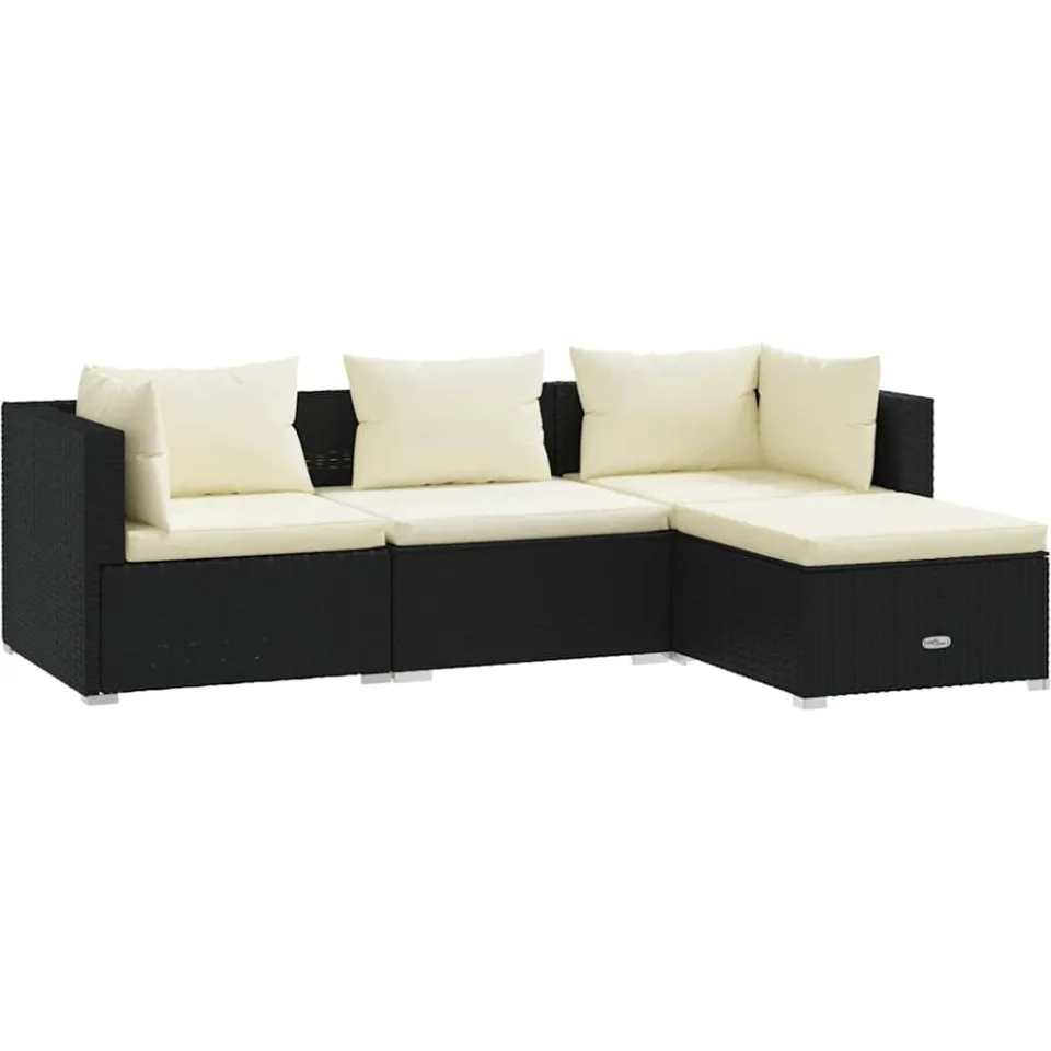 vidaXL 4-delige Loungeset met kussens poly rattan zwart, foto 3