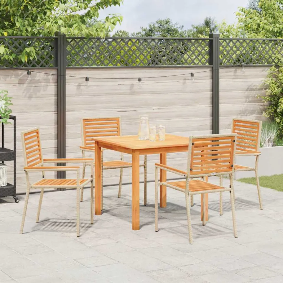 vidaXL Tuin eettafelset 5 st Beige Massief Acaciahout, foto 3