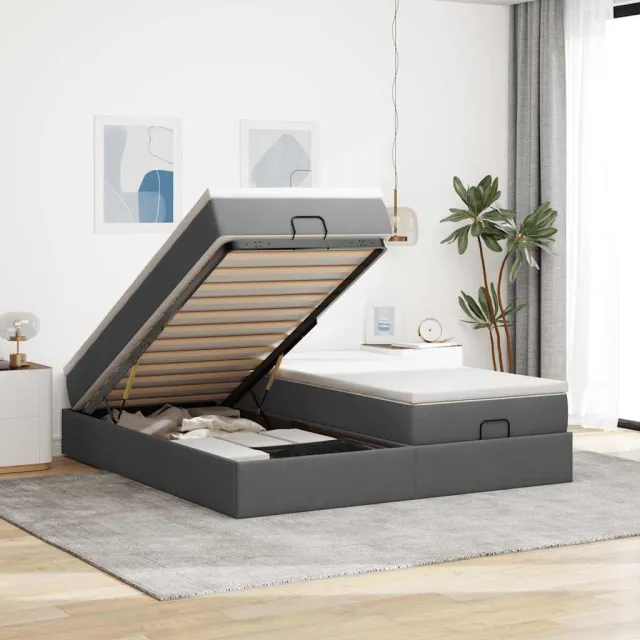 vidaXL Ottoman bed met matrassen 200x200cm stof donkergrijs grijs
