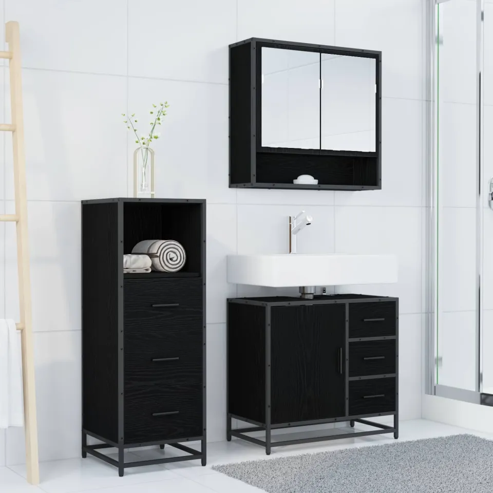 vidaXL Badkamermeubelset 3 st Zwart Eiken 65 x 33 x 60 cm Bewerkt hout, foto 3