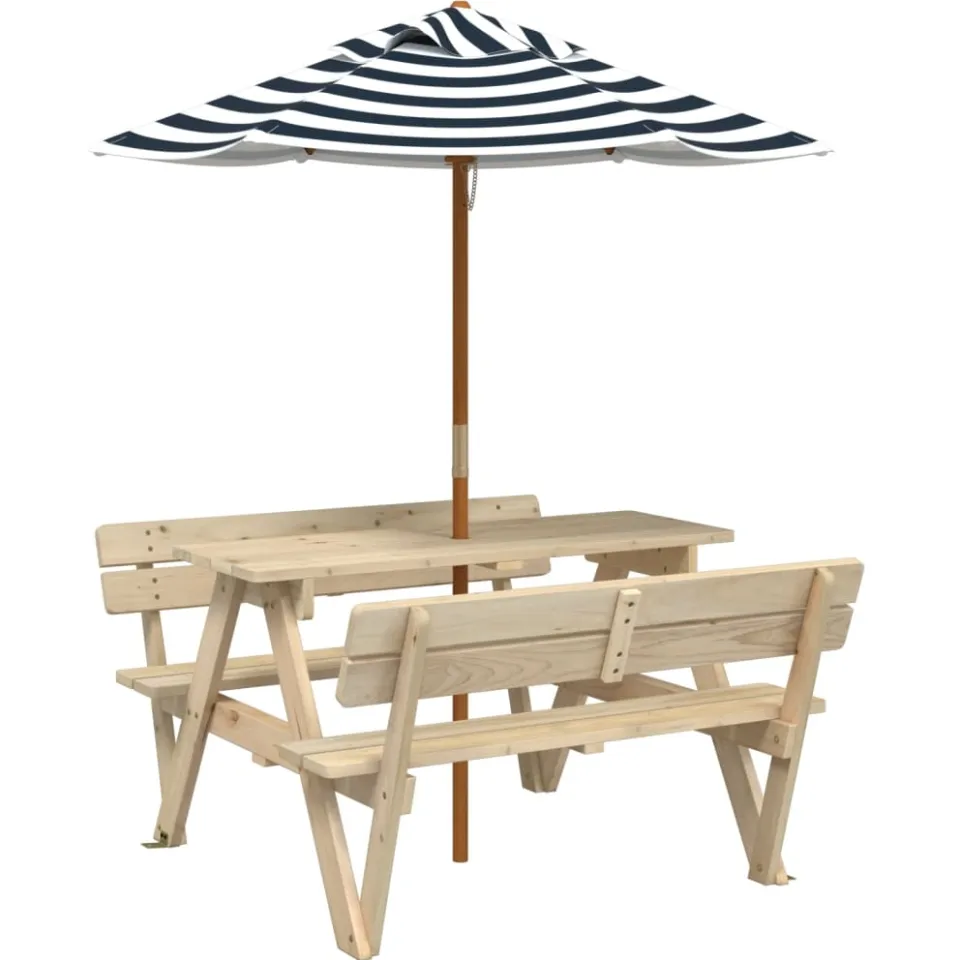 vidaXL Picknicktafel voor 4 kinderen met parasol massief vurenhout bruin, foto 3