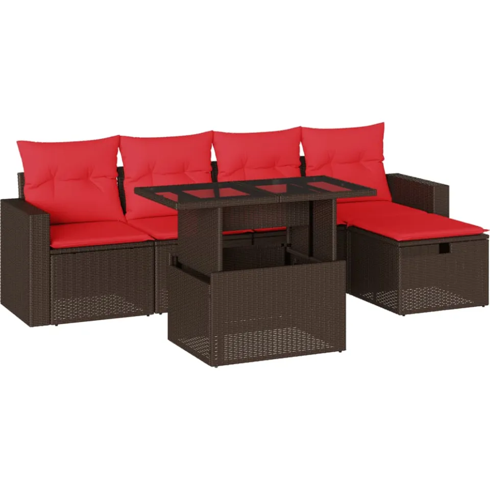vidaXL 6-delige tuinbankset met kussens, bruin polyrotan, foto 3