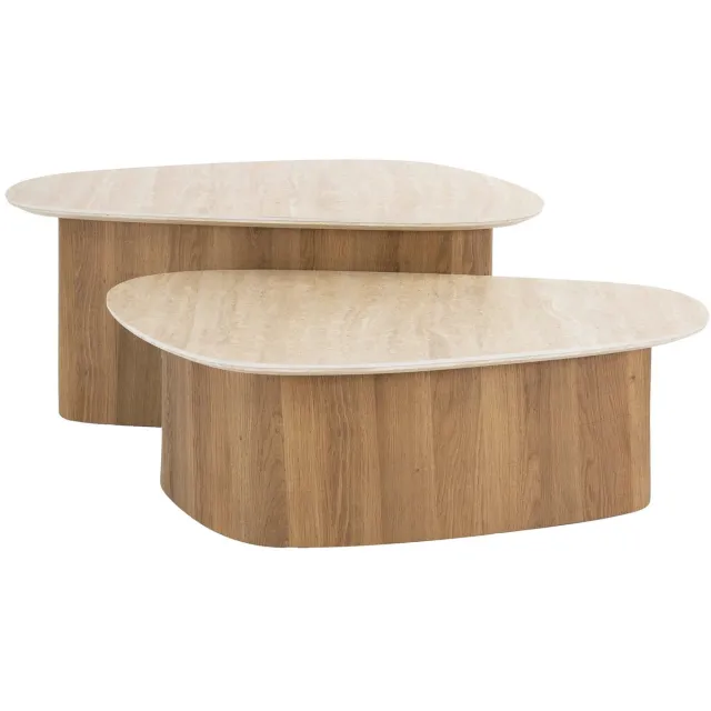 Industrieel In Huis Luxe Salontafel Set van 2 - Bijzettafels Hout - Bijzettafeltjes Woonkamer - Antieke Tafelset - Salontafel Industrieel Hout - Decoratie Salontafel - Salon Tafel Industrieel & Landelijk - Grote & Kleine Tafel Bruin