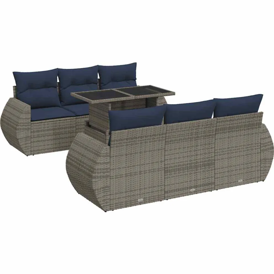 vidaXL 7-delige Loungeset met kussens poly rattan acacia grijs, foto 3