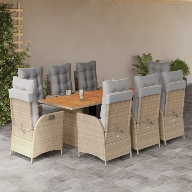 vidaXL 9-delige Tuinset met kussens poly rattan gemengd beige