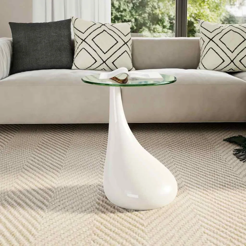 vidaXL Salontafel met rond glazen tafelblad hoogglans wit, foto 2