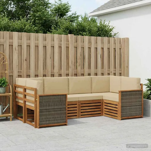 vidaXL Buiten bankenset 6 st 6-zits Natuurlijk en Beige