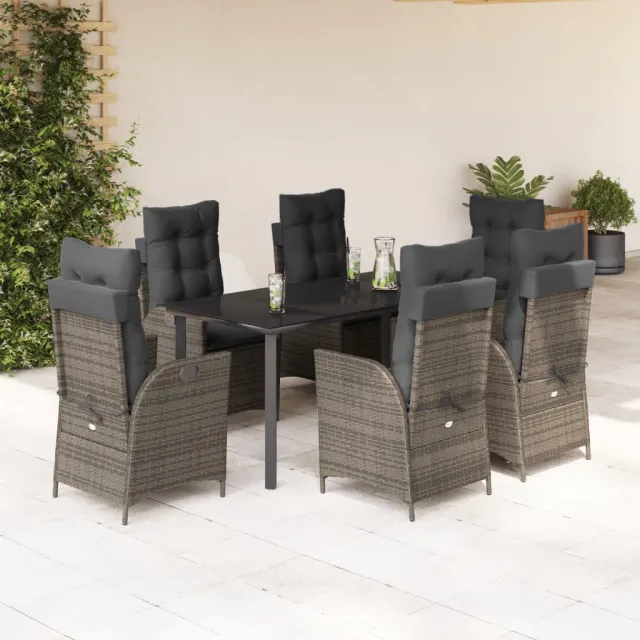vidaXL 7-delige Tuinset met kussens poly rattan grijs, foto 2