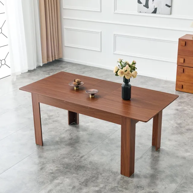 OKWISH Uitschuifbare Rechthoekige Eettafel - Walnoot MDF - Modern Design Met 2 Uitklapbladen - Voor Woonkamer En Keuken - 220 X 89 X 77 Cm Walnut