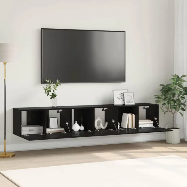 vidaXL Tv-meubelset 3 st Zwart Bewerkt hout