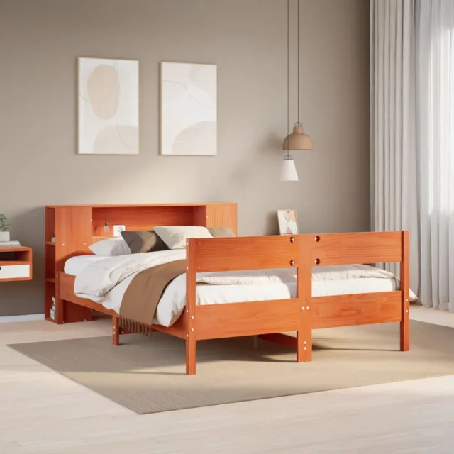 vidaXL Bed met boekenkast zonder matras grenenhout wasbruin 135x190 cm bruin