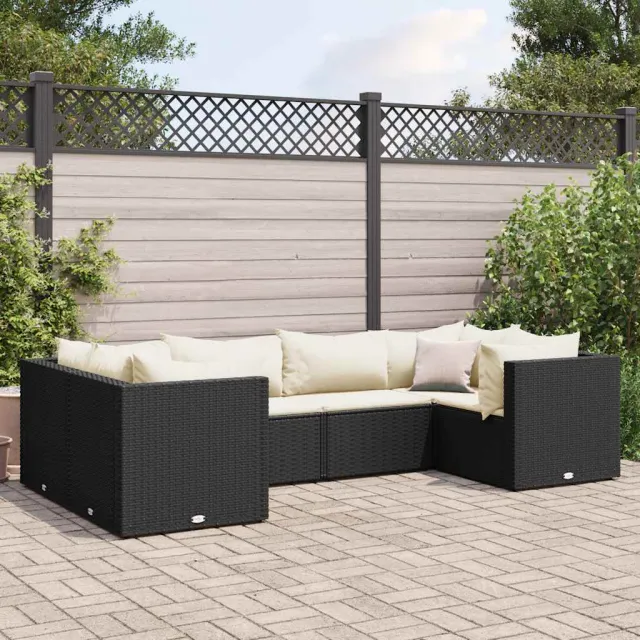 vidaXL 6-delige Loungeset met kussens poly rattan zwart, foto 2