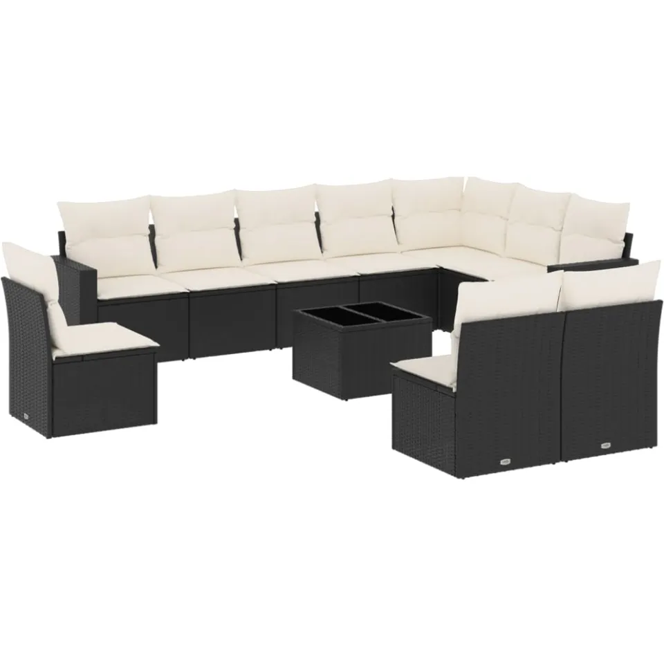 vidaXL 11-delige Loungeset met kussens poly rattan zwart, foto 3