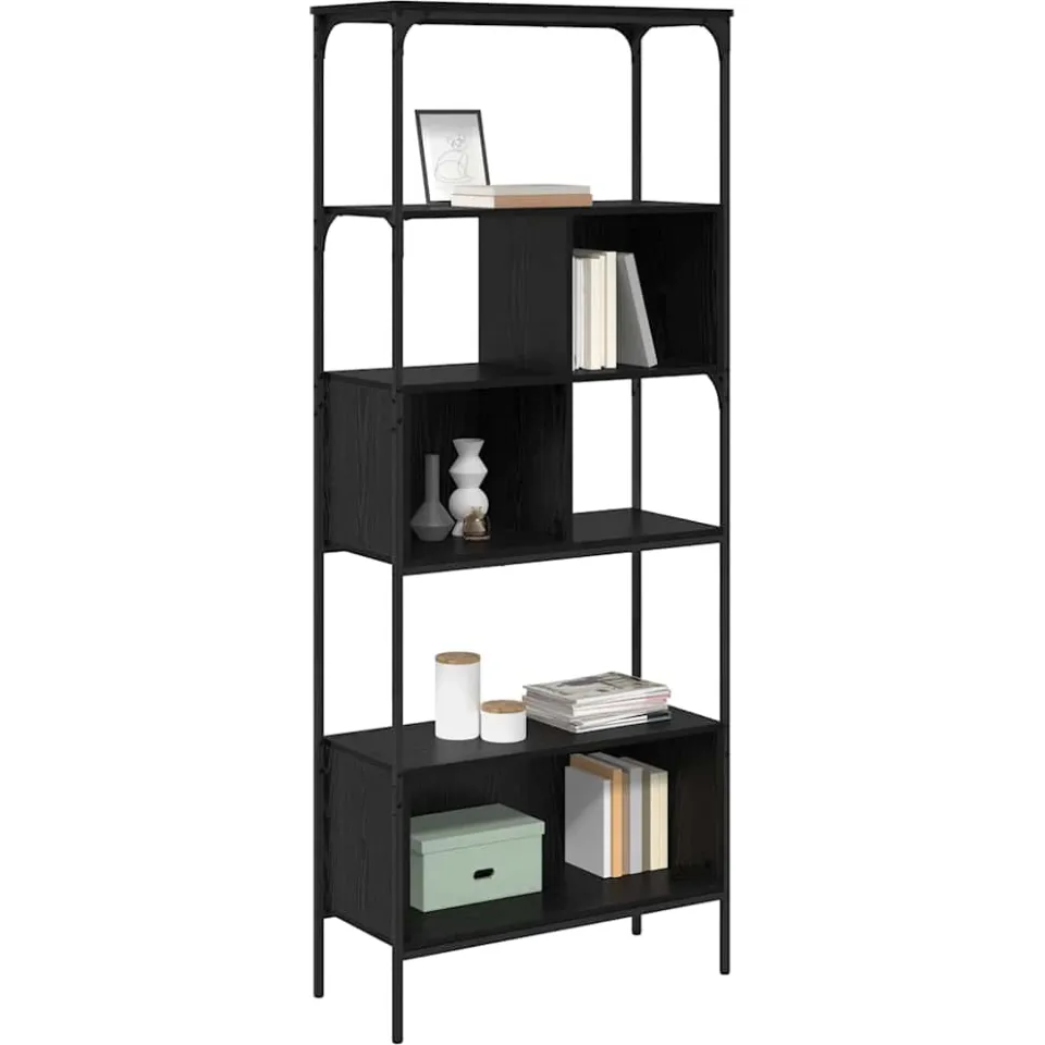 vidaXL Boekenkast 7-laags 76 x 33 x 188,5 cm Bewerkt hout Zwart Eiken