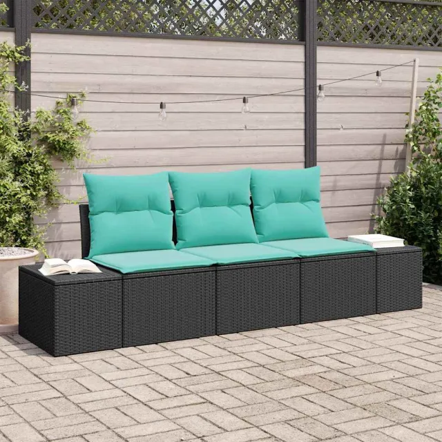 vidaXL Tuinbankenset 3 st Zwart en Turquoise poly rattan, foto 2