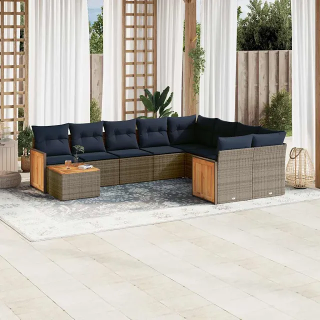vidaXL 10-delige tuinbankset met kussens, grijs polyrotan, foto 2
