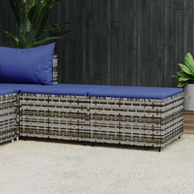 vidaXL Voetensteunen 2 st met kussens poly rattan grijs, foto 2