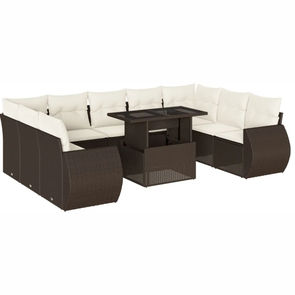 vidaXL 10-delige Loungeset met kussens poly rattan bruin, foto 3