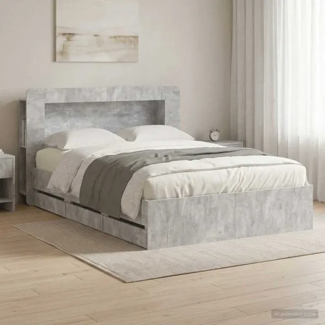 vidaXL Bedframe met opbergruimte en hoofdbord Betongrijs 150 x 200 cm