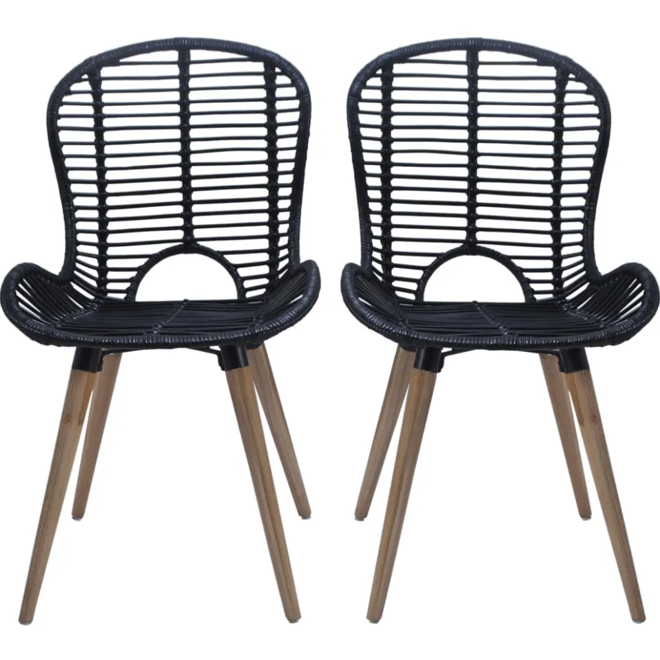 vidaXL Eetkamerstoelen 2 st natuurlijk rattan zwart, foto 2