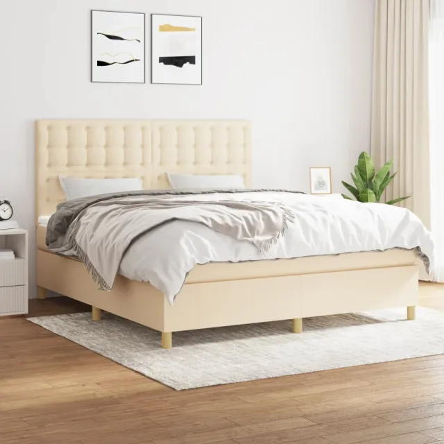 vidaXL Boxspring met matras stof crèmekleurig 160x200 cm