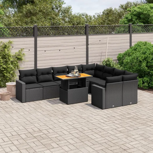 vidaXL 10-delige Loungeset met kussens poly rattan zwart, foto 2