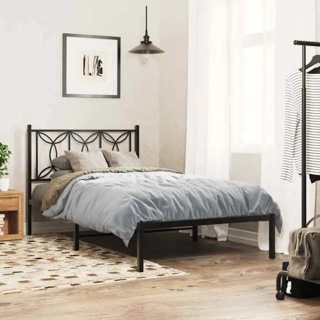 vidaXL Bedframe met hoofdbord metaal zwart 107x203 cm