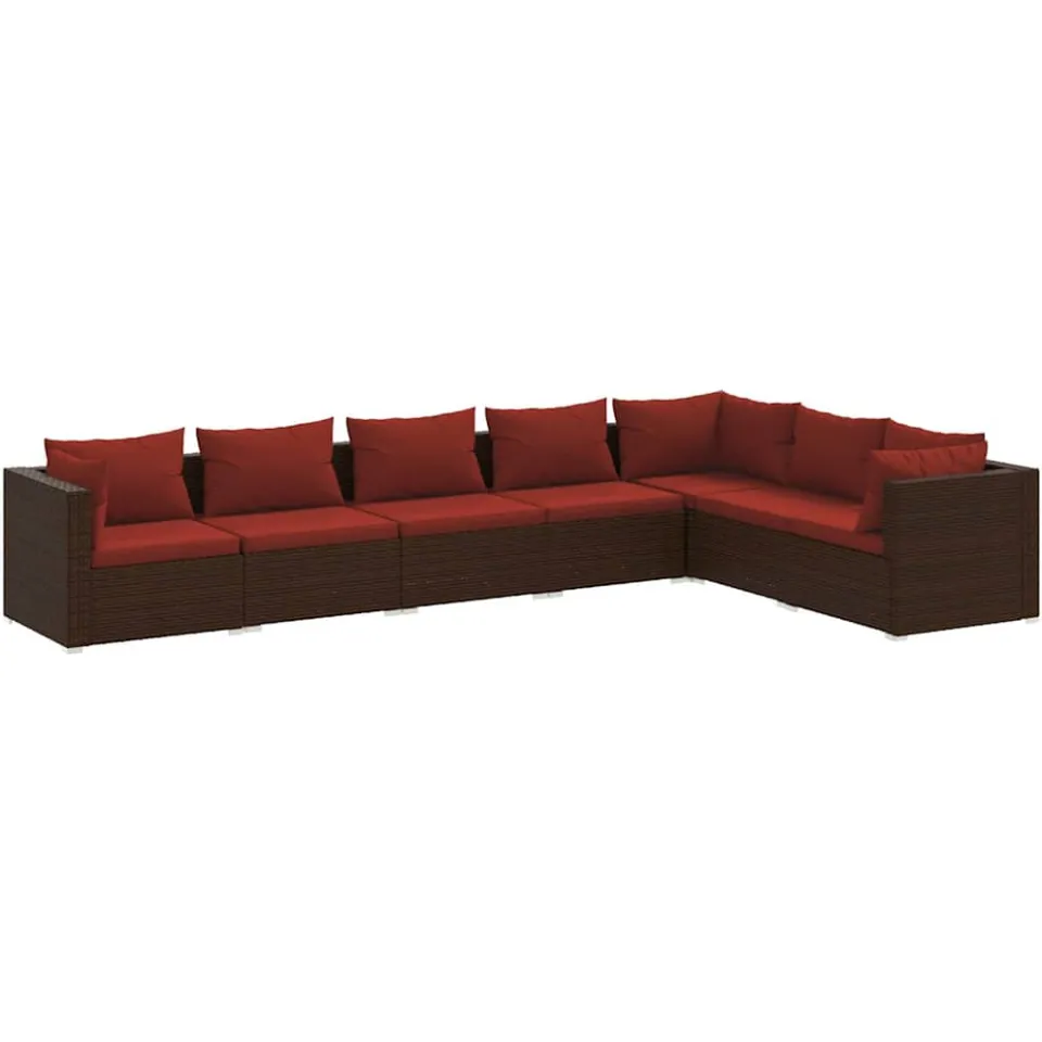 vidaXL 7-delige Loungeset met kussens poly rattan bruin, foto 3