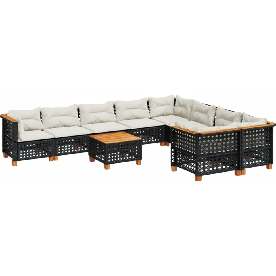 vidaXL 10-delige Loungeset met kussens poly rattan zwart, foto 3