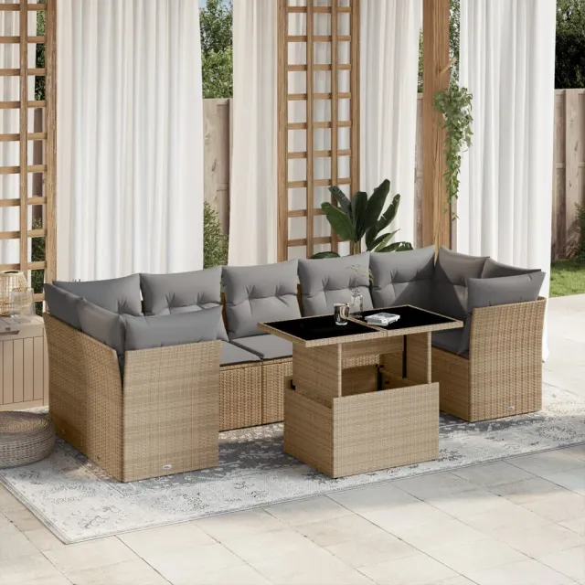 vidaXL 8-delige Loungeset met kussens poly rattan beige, foto 2