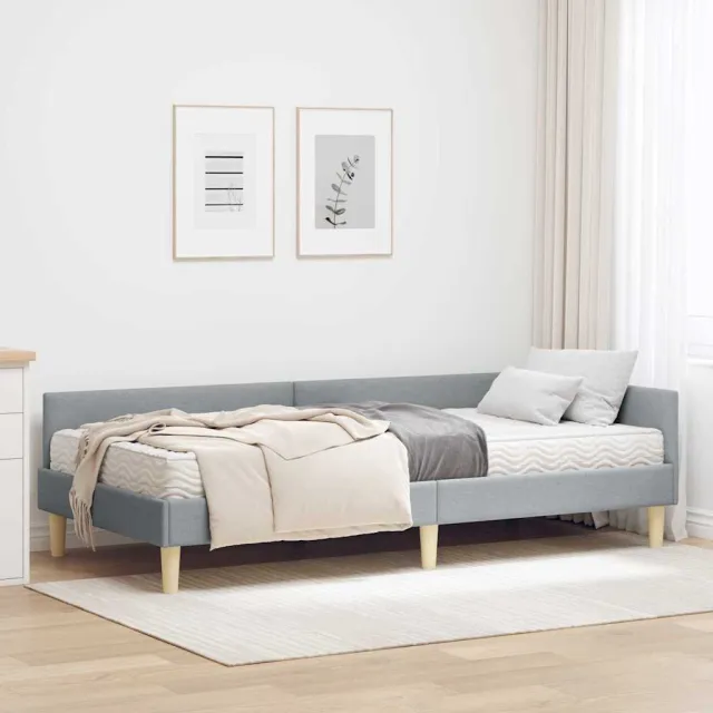 vidaXL Hoekbedframe met Matras 2 st Lichtgrijs 80 x 200 cm Stof