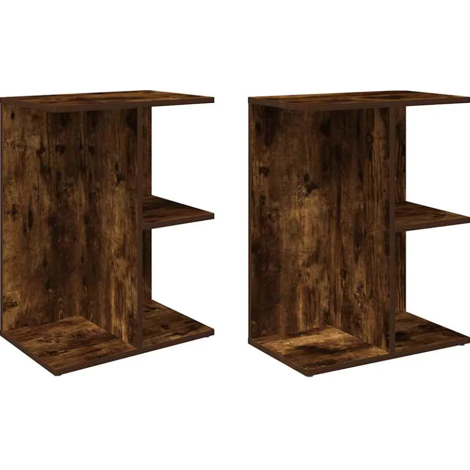 vidaXL Nachtkastjes 2 st 46,5x29x61 cm bewerkt hout gerookt eikenkleur Bruin