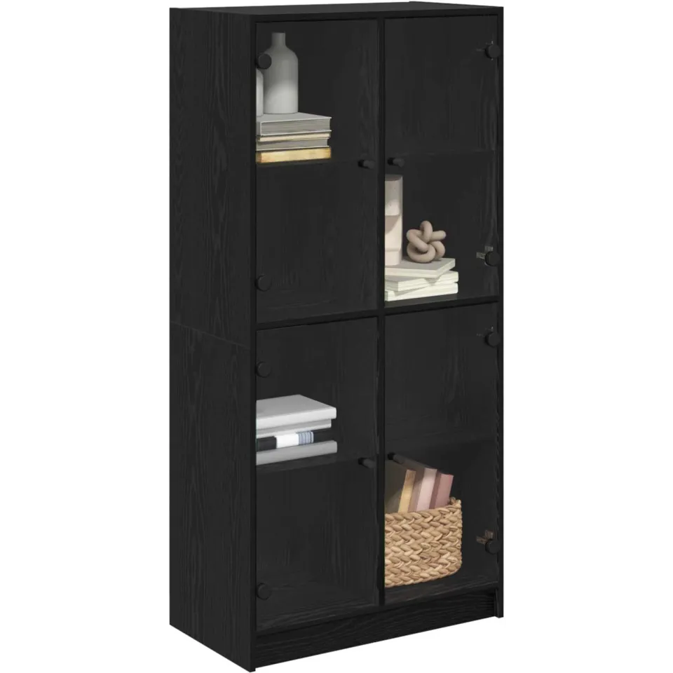 vidaXL Highboard Zwart Eiken 68 x 37 x 142 cm Bewerkt hout