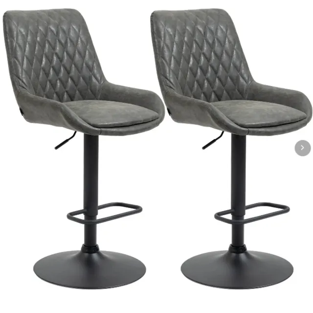 Clruro Barkruk Set van 2 - 51 x 59 x 97-117 cm - met Hoge Rugleuning - Kunstleer/Staal - Donkergrijs