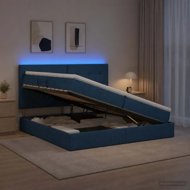 vidaXL LED Opslagbed met Matras Blauw 200 x 200 cm Stof