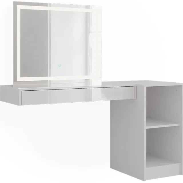 Vicco Kaptafel met licht Sherry, Wit, 140.2 cm met LED-spiegel en open rek