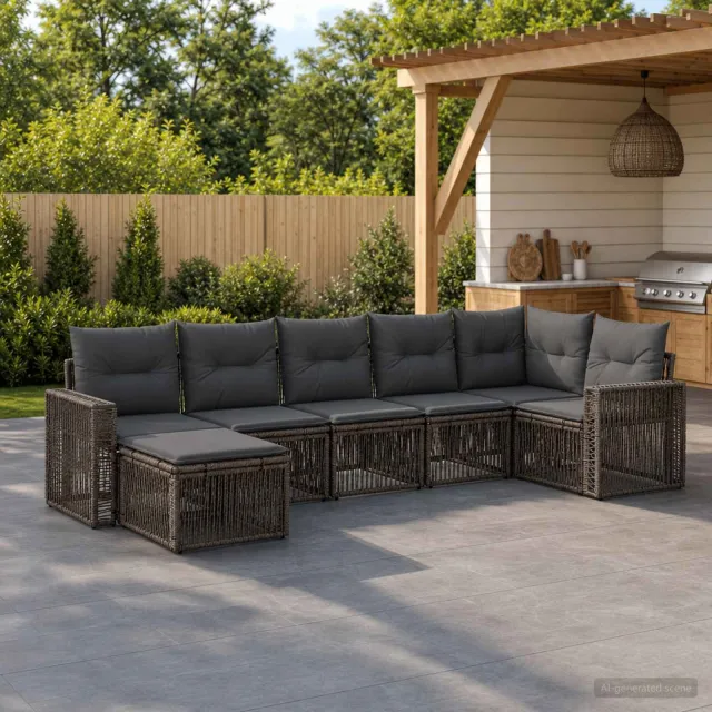 vidaXL Tuinbankenset 7 st 7-zits Grijs en Donkergrijs poly rattan, foto 2